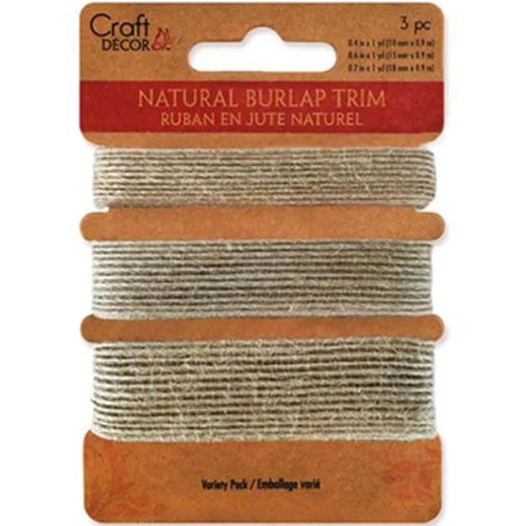 Craft Decor Ribbons Burlap Trim Multi-Pack 3yds 1yd X 3 Natural 