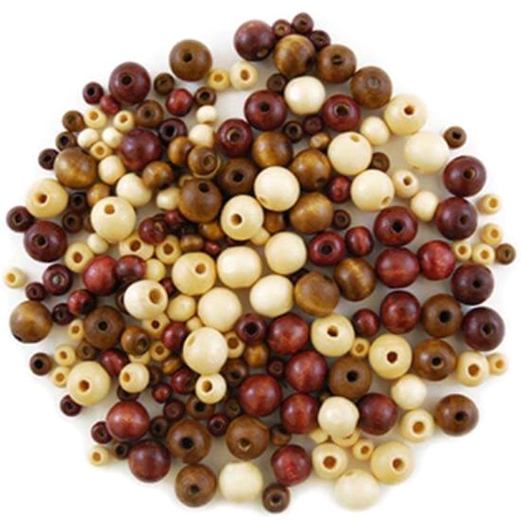 CRAFTWOOD NATURAL BEADS 40G ASST SIZES ROUND MEDLEY 