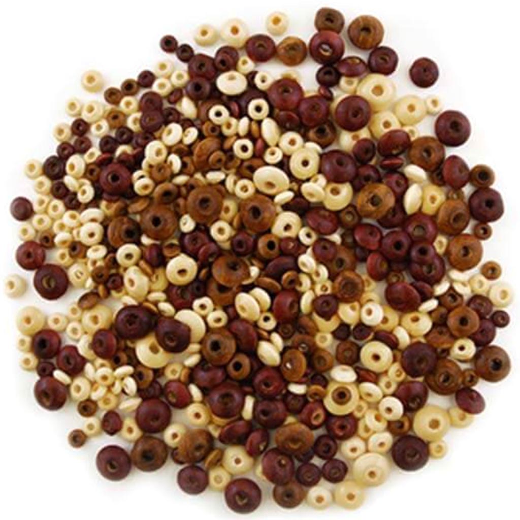 CRAFTWOOD NATURAL BEADS 40G ASST SIZES DISC SPACER MED 