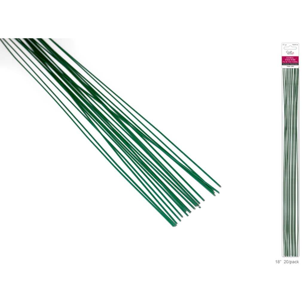 FLORAL STEM WIRE 18G GREEN 18&quot; 20/PK 