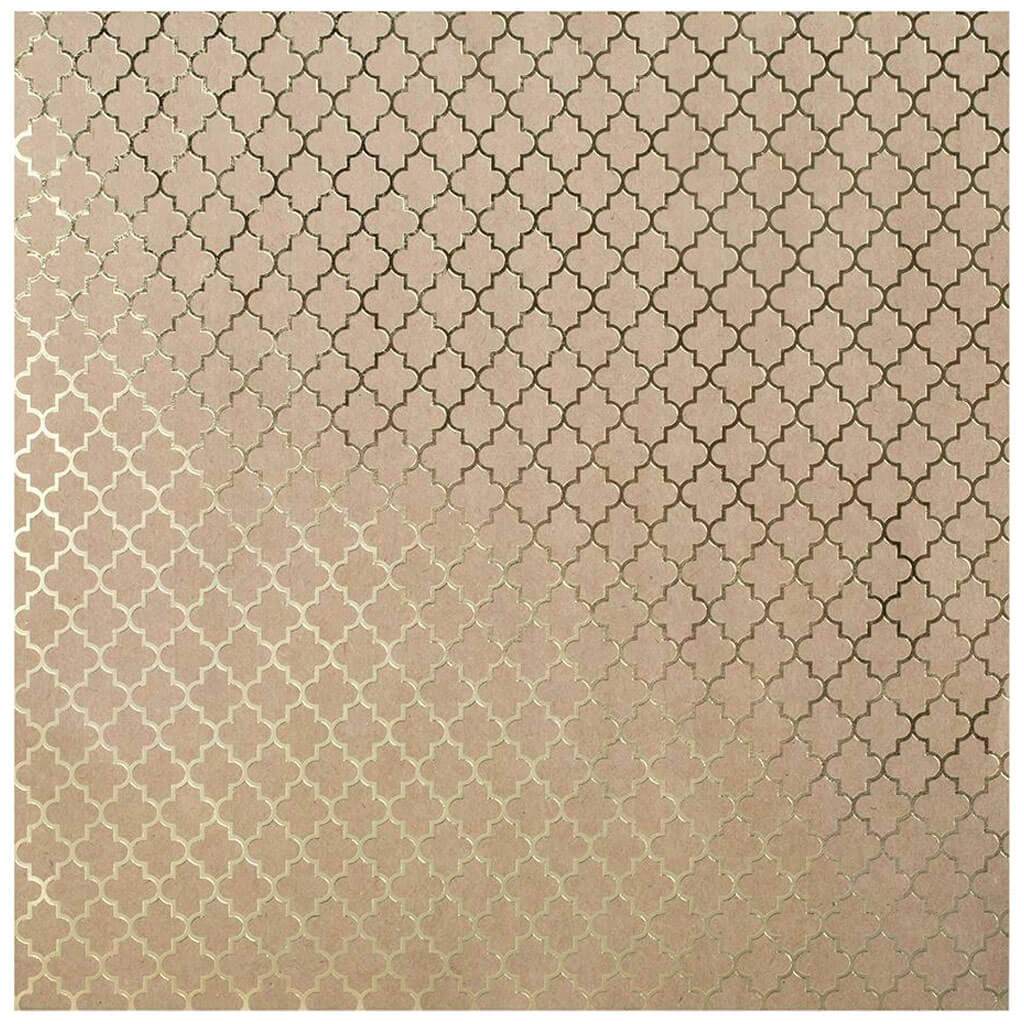 Bazzill Foiled Kraft Cardstock 12in x 12in Gold Lattice