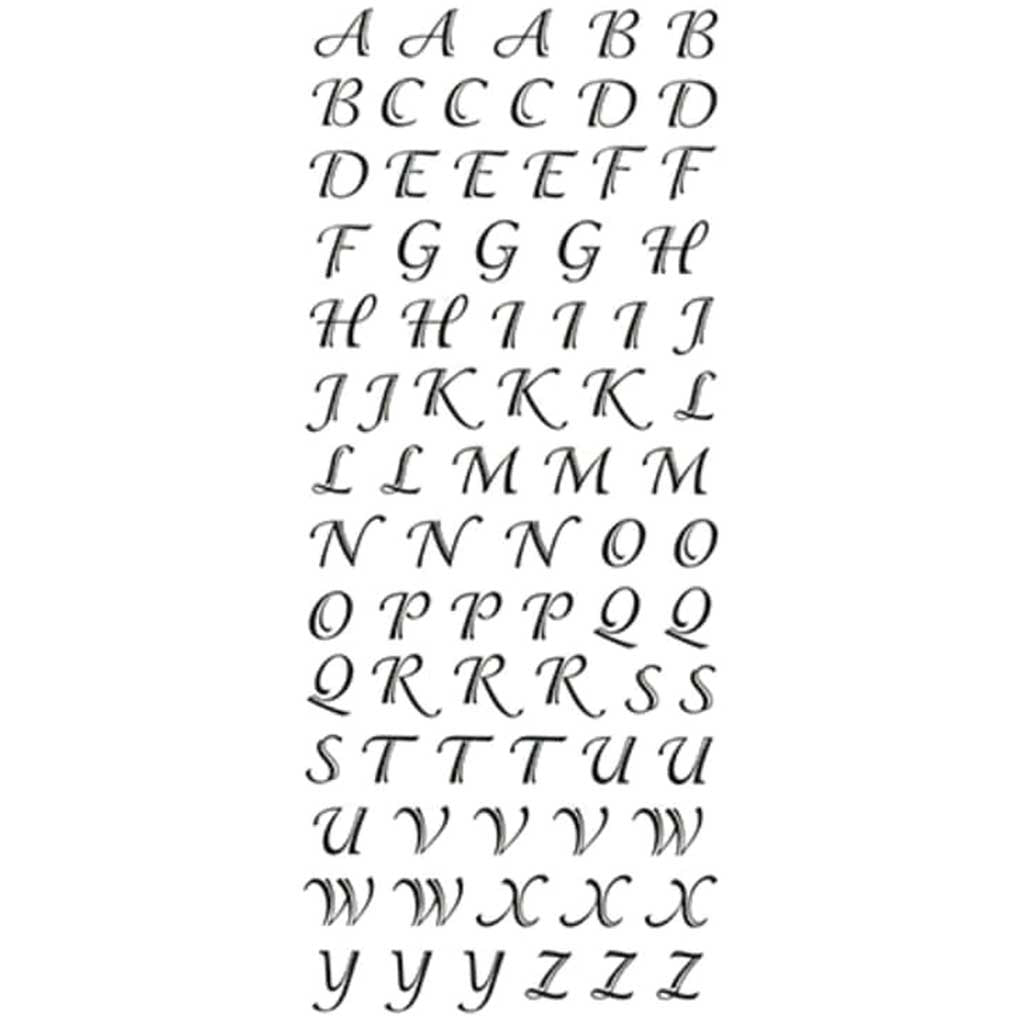 Black Script Alphabet Clear Foil Font Stickers