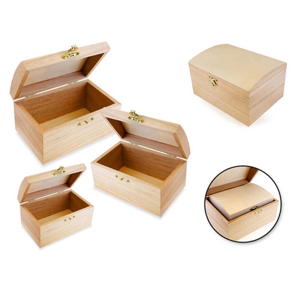 WOOD CRAFT TREASURE BOX SET W/CLASP 3/SET 