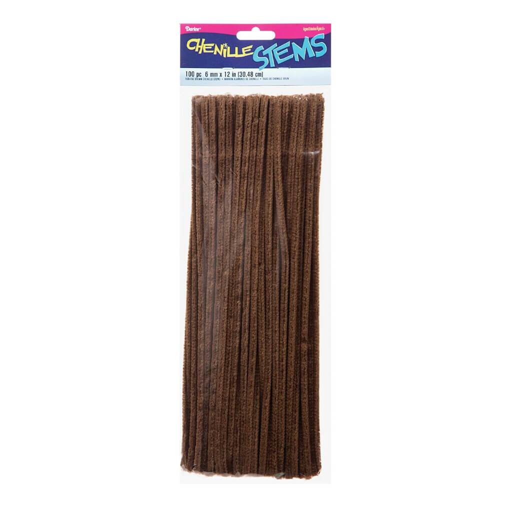 CHENILLE STEM BROWN 100PCS/PKG 6MMX12IN 