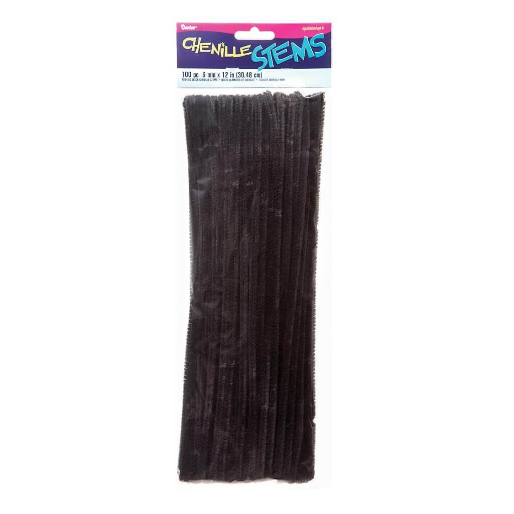 CHENILLE STEM BLACK 100PCS/PKG 6MMX12IN 