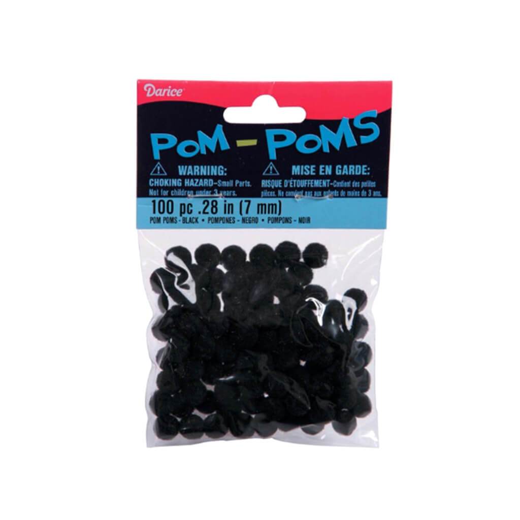 POM-POMS ACRYLIC BLACK 100PC 7MM 