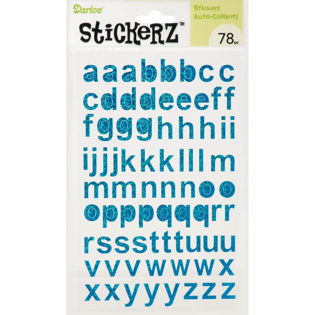 STICKER GLITTER LOWERCASE LETTERS 5X8IN BLUE 