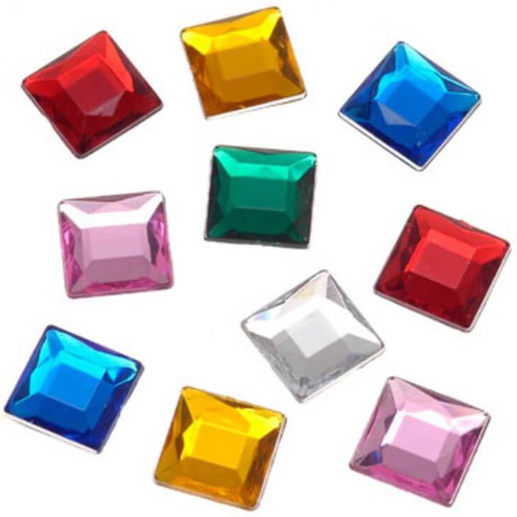 Acrylic Rhinestone Square Multi 12 x 12mm 