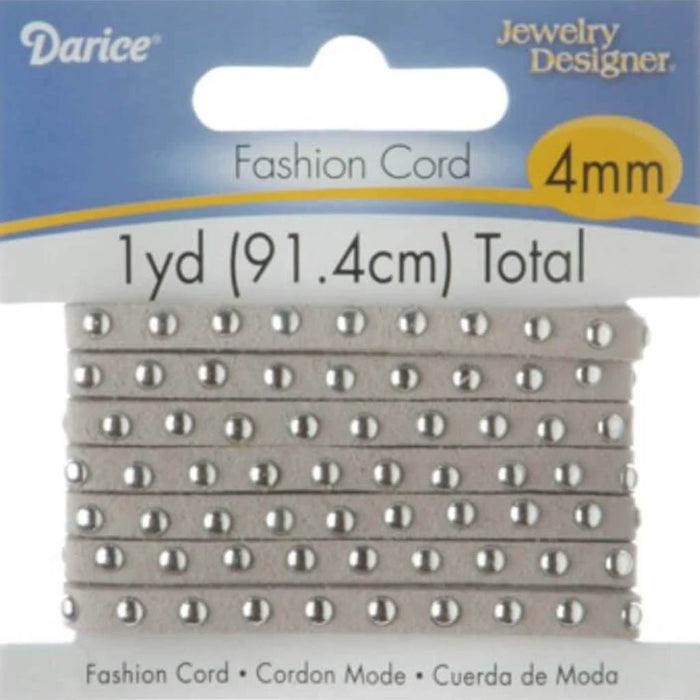 Suede Cord Studded Gray and Silver 1 yard 