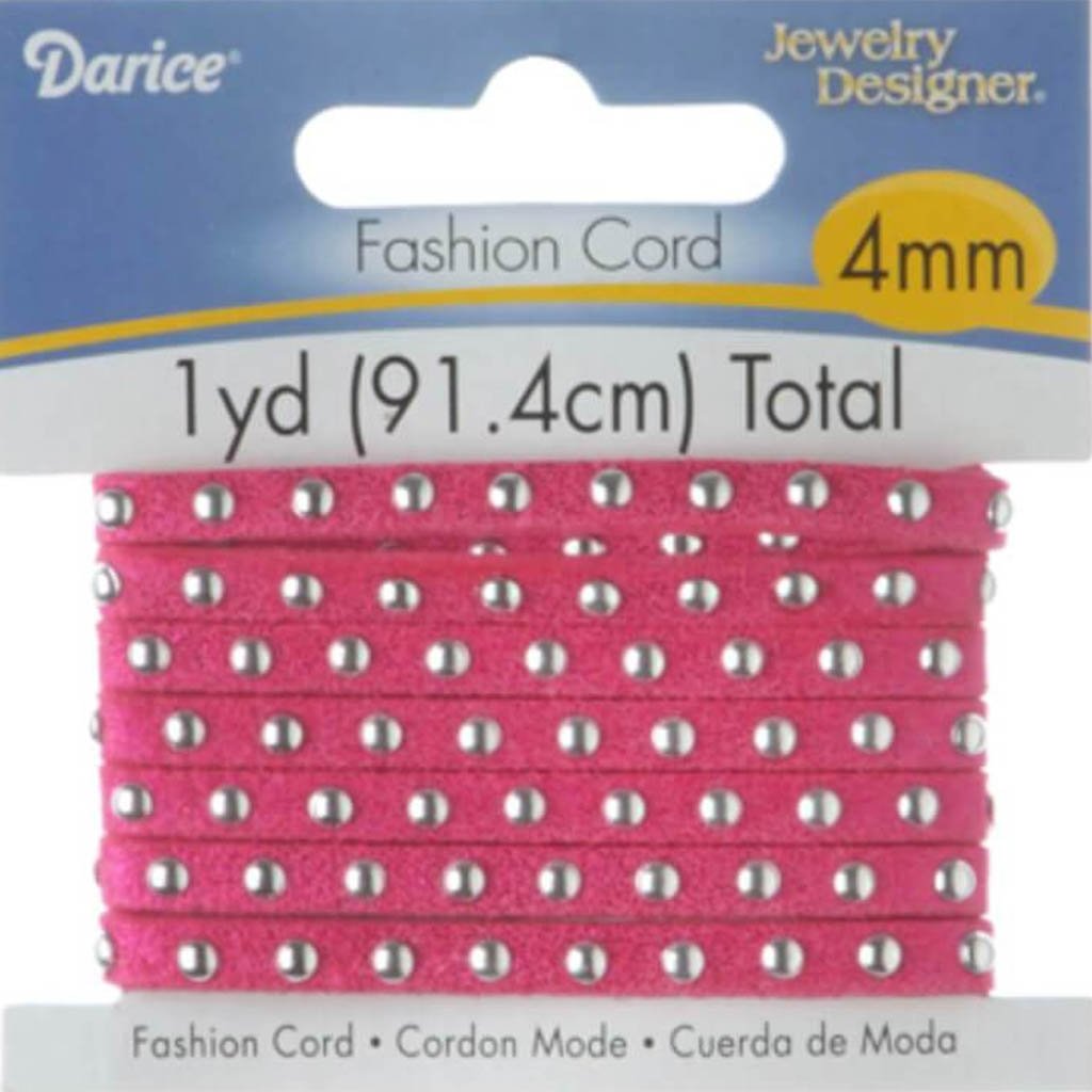 Suede Cord Studded Metallic Hot Pink and Silver 1 yard 