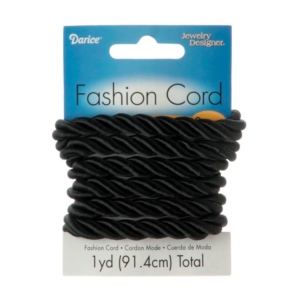 FASHION CORD POLYESTER BLACK 8MM 1YD 