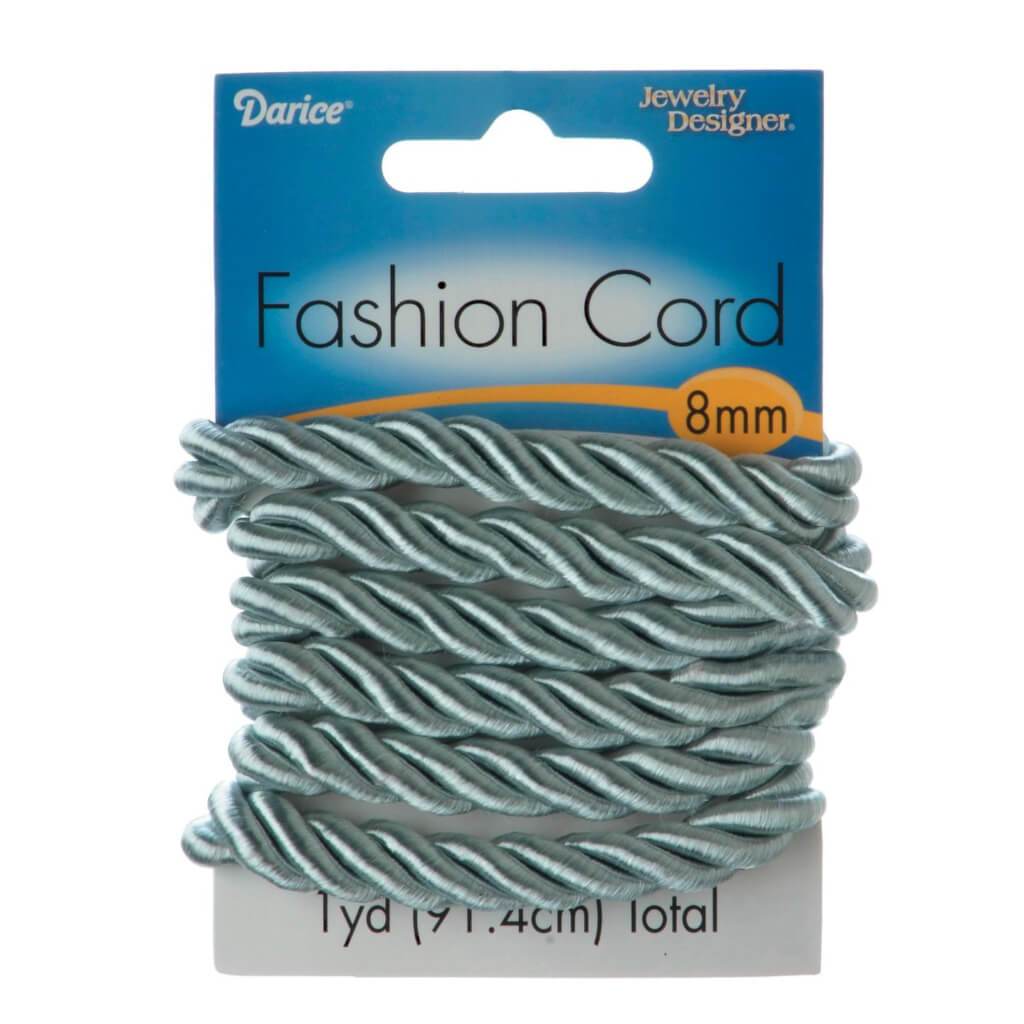 FASHION CORD POLYESTER SILVER 8MM 1YD 