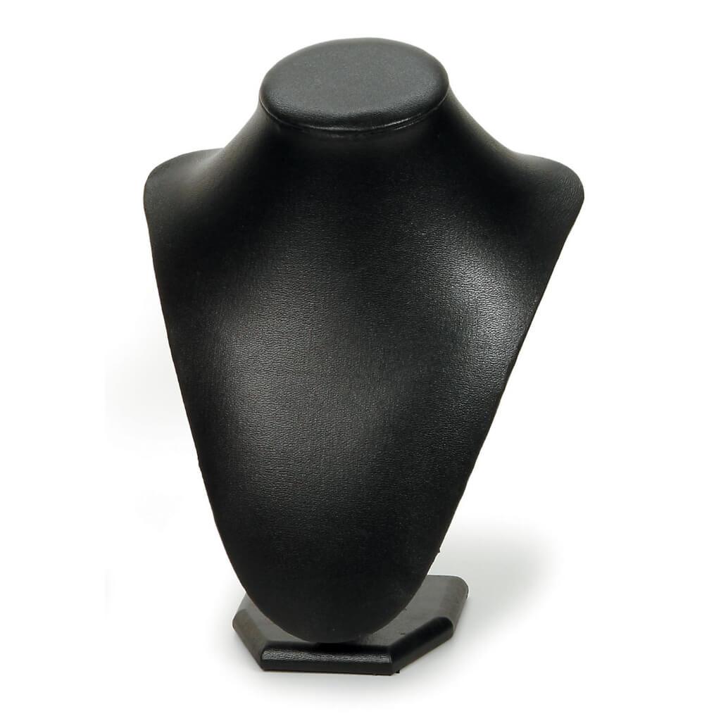 BUST NECKLACE STAND BLACK LEATHERETTE 9IN 