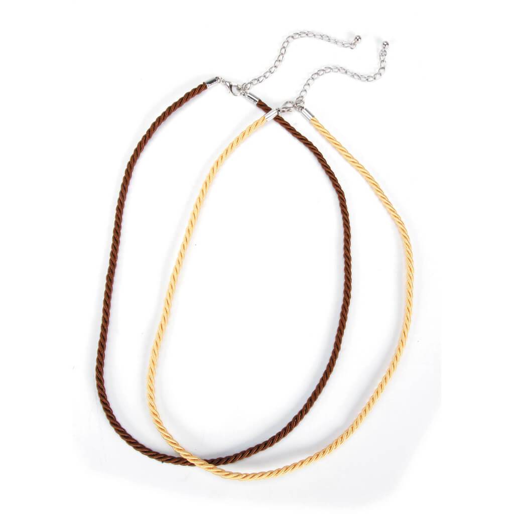 POLYESTER CORD NECKLACE SET BROWN AND TAN 18IN 