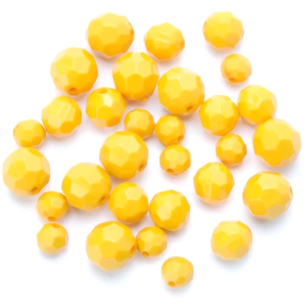 ACRYLIC BEADS FACETED ROUND MUSTARD 8/10/12MM 