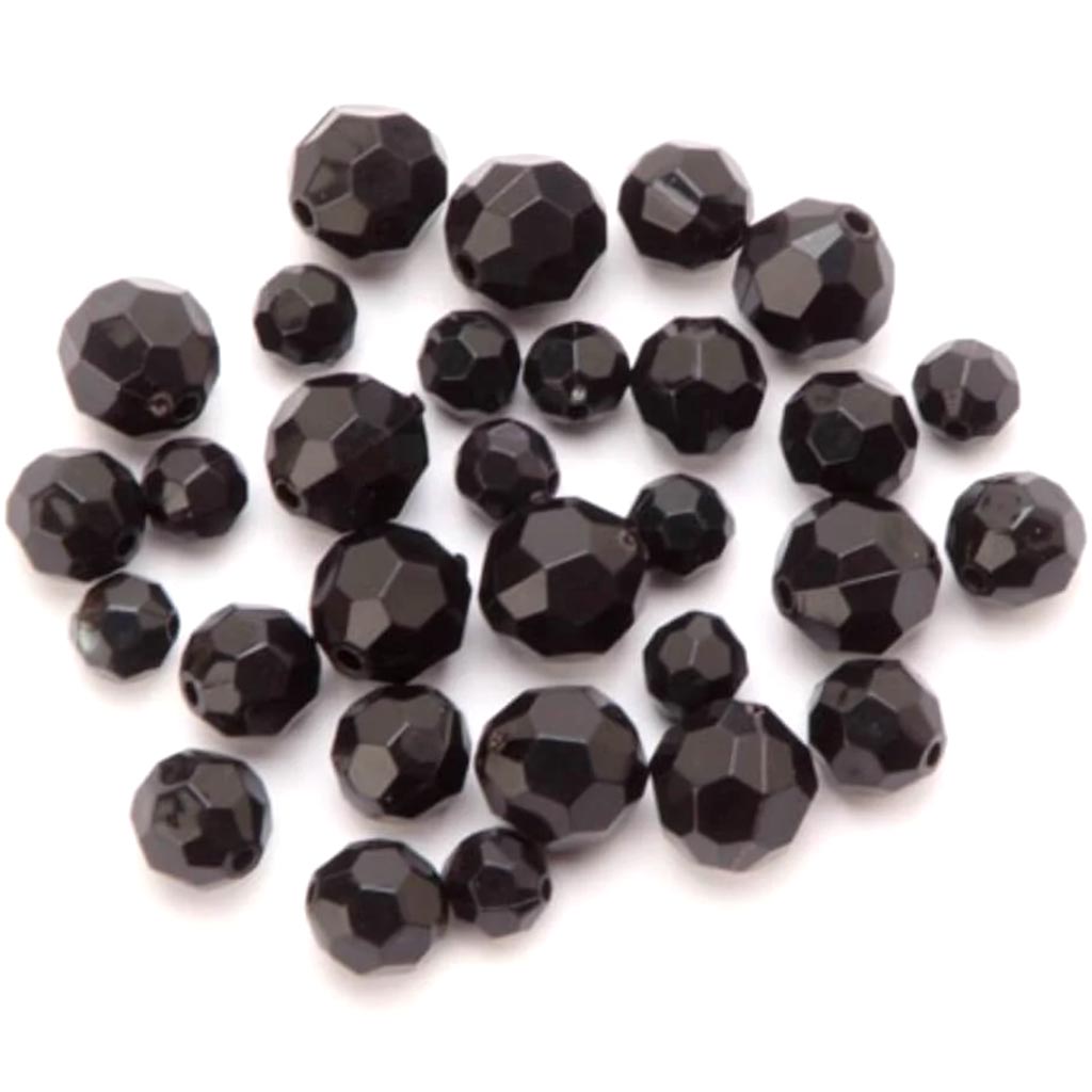 Acrylic Beads Faceted Round Black Assorted Sizes 30 Pieces 