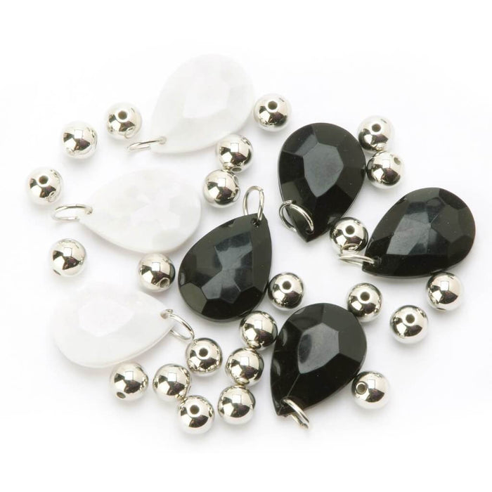 ACRYLIC BEADS TEARDROP BLACK & WHITE 17X25MM 