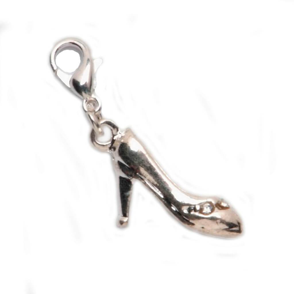 LOBSTER CLASP CHARM SHOE W/ RHINESTONE SILVER 