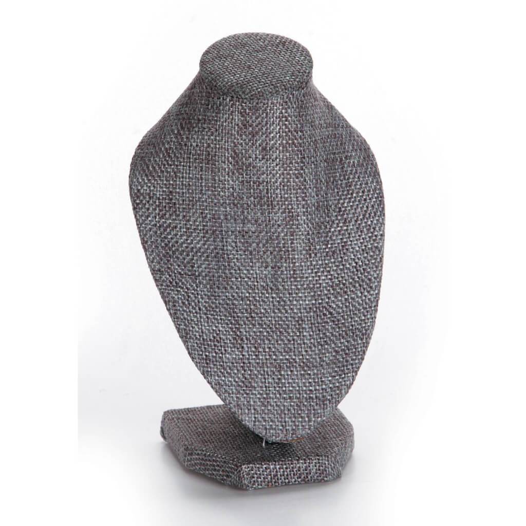 SMALL JEWELRY DISPLAY BUST GRAY BURLAP 3.875X6IN 