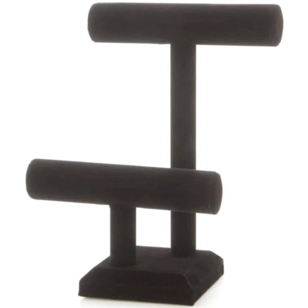 Double Bar Jewelry Stand Velvet Black 10.5 Inches 