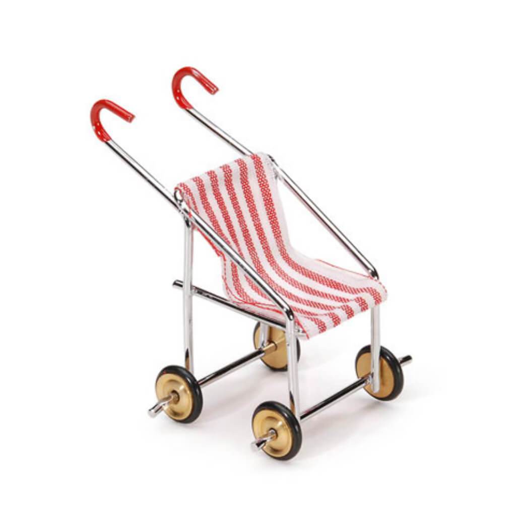 MINIATURE BABY STROLLER RED/WHITE 2.5IN 