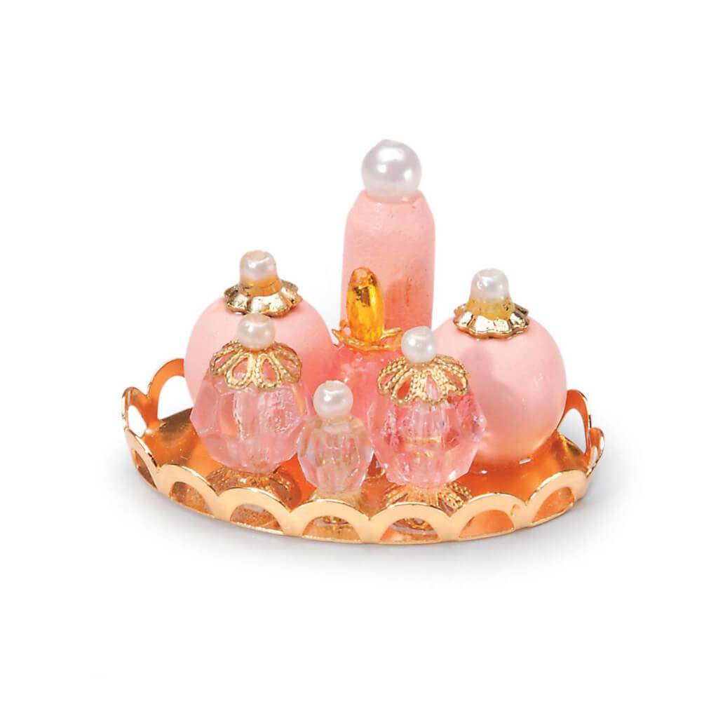 MINIATURE VANITY TRAY W/ PINK BOTTLES 1.5IN 