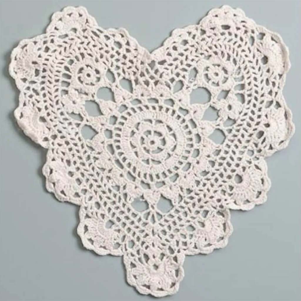 Crochet Heart Doily Ecru 6 Inches 