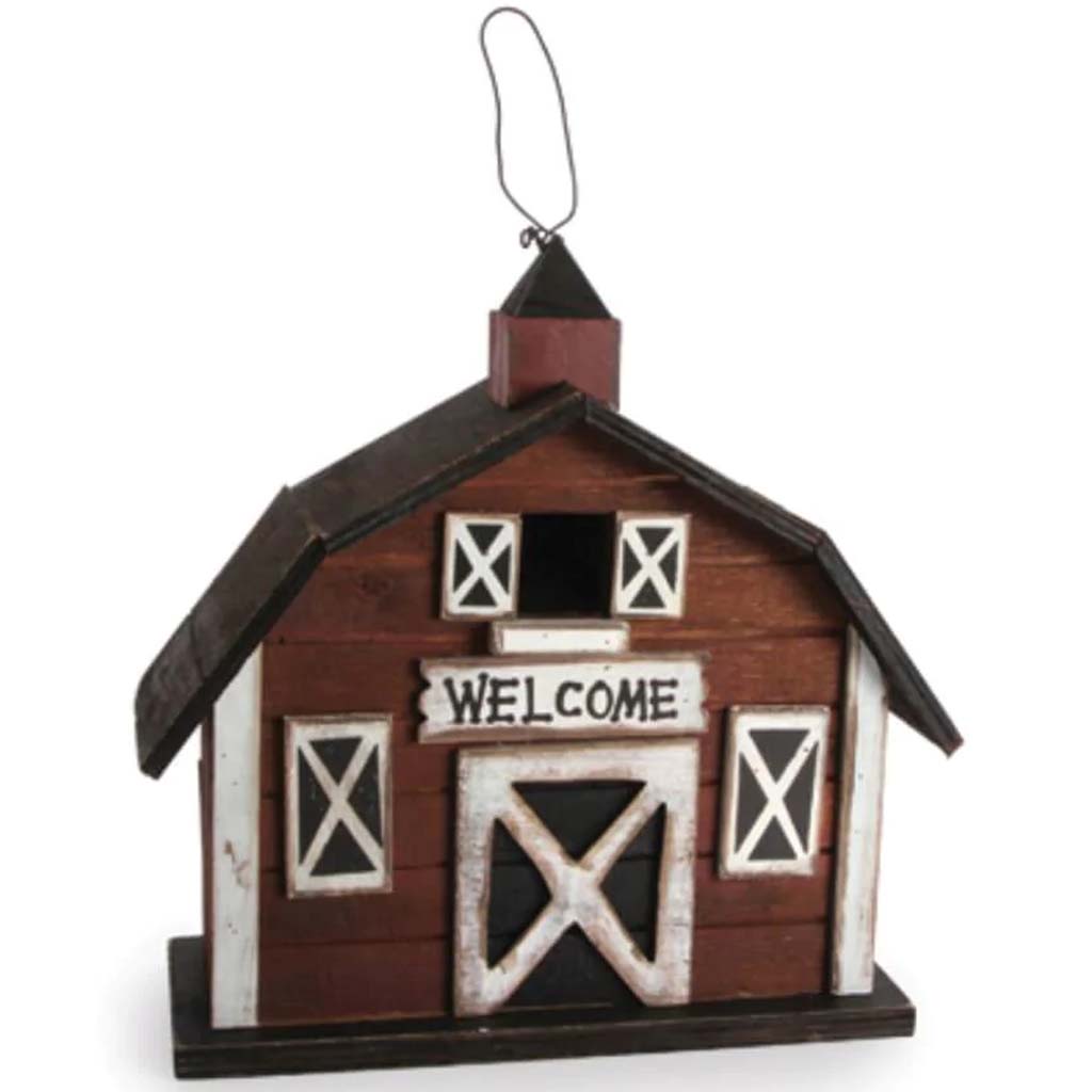 Wooden Birdhouse Red Barn 10.75 x 10.75 inches 