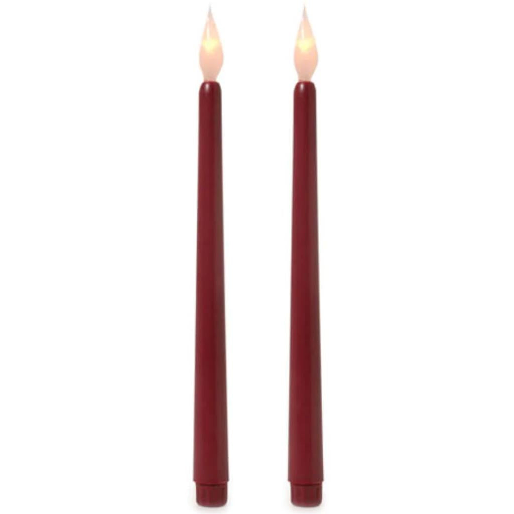 LED Taper Candle Burgundy Silicone Tip Battery 11 in 2 pcs 