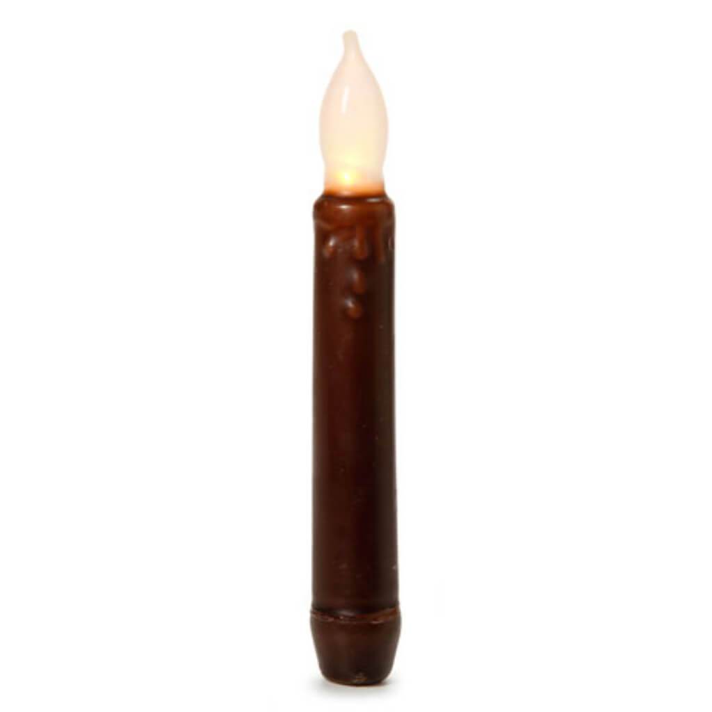 Wax Dipped LED Taper Candle Brown 6 inches 2 pieces 