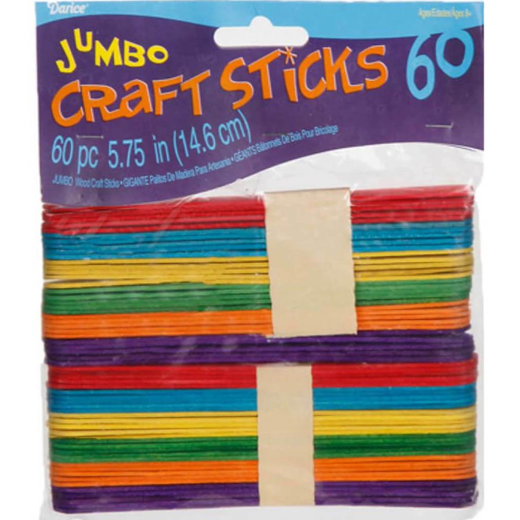 Wood Craft Sticks Colored Jumbo 5-3/4 inches 60 pieces 