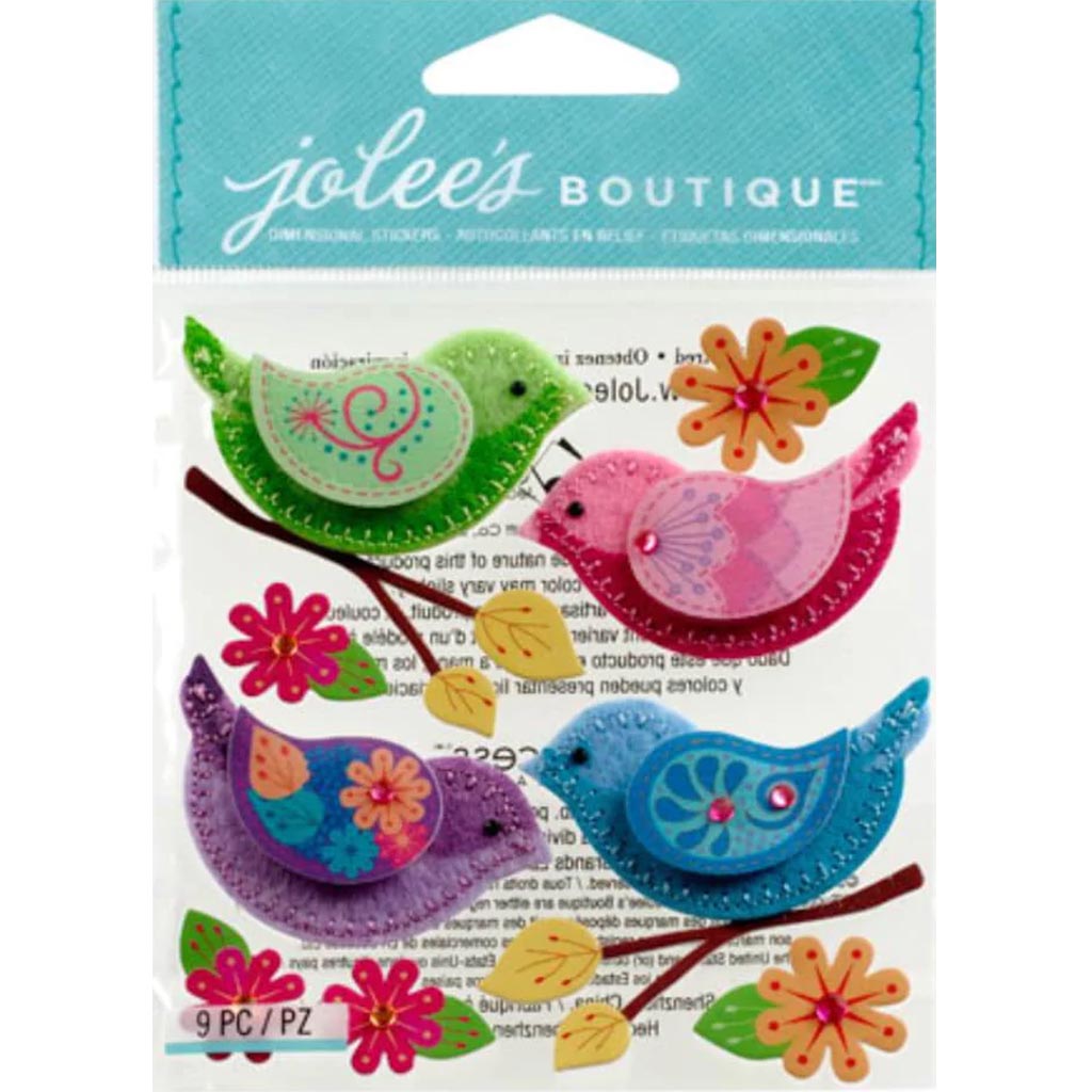 Jolee&#39;s Boutique Dimensional Stickers Stitched Colorful Birds 