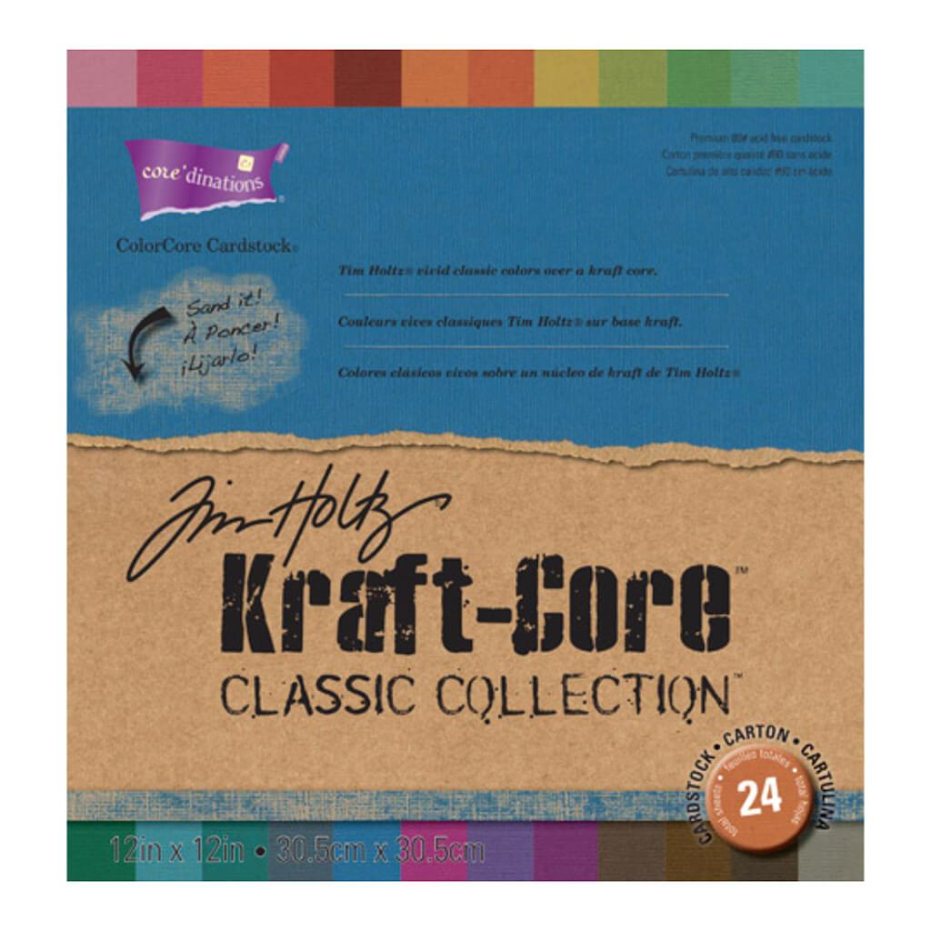 CARDSTOCK KRAFT CORE CLASSIC ASST.COLOR 24PK 12X12 