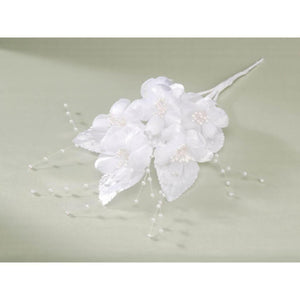 6 Flower Spray with Pearl Centers and Leaves White