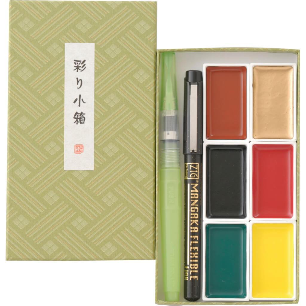 Gansai Tambi Watercolor - Irodori Kobako Green, Set of 6 