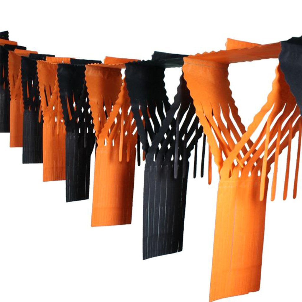 Black &amp; Orange Drop Fringe Garland 20in X 12in