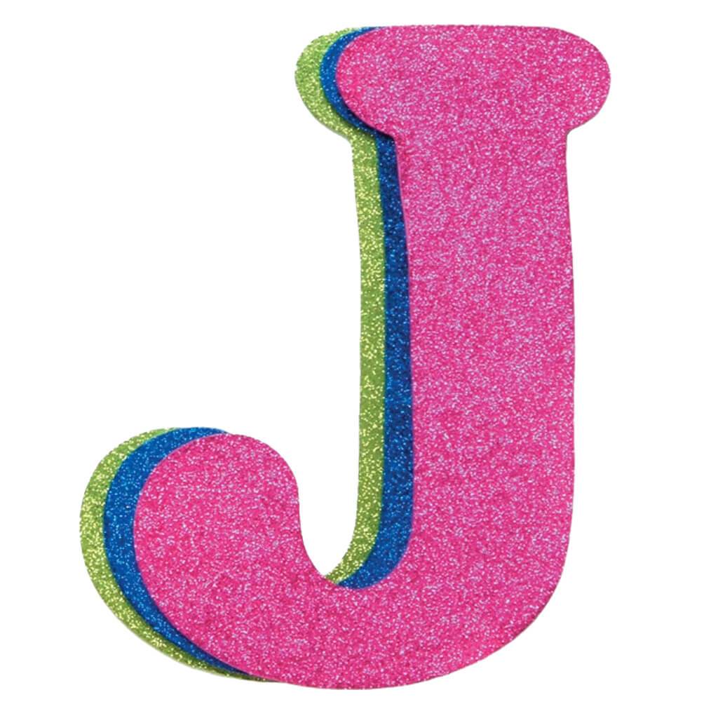 Wood Letter J Assorted Glitter Colors 9in