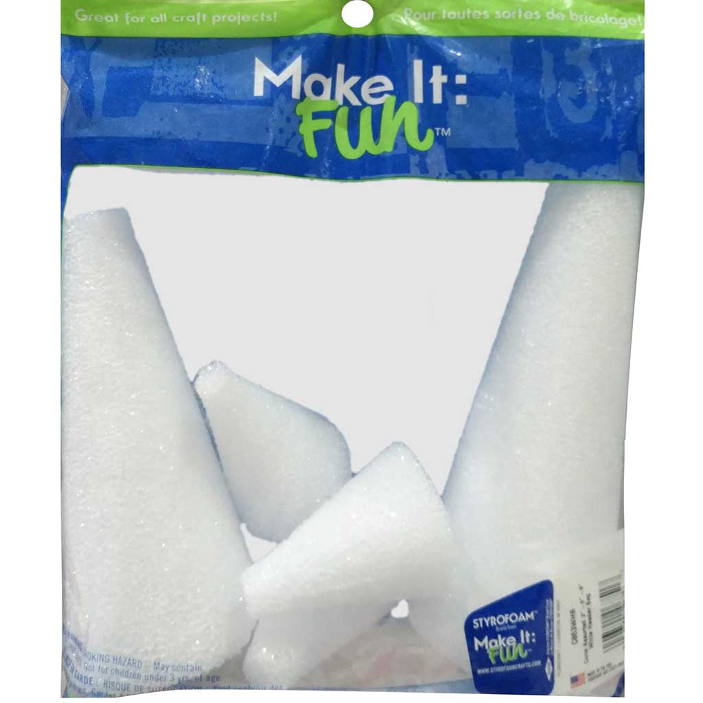 Styrofoam Cone Assorted 3x6x8in White