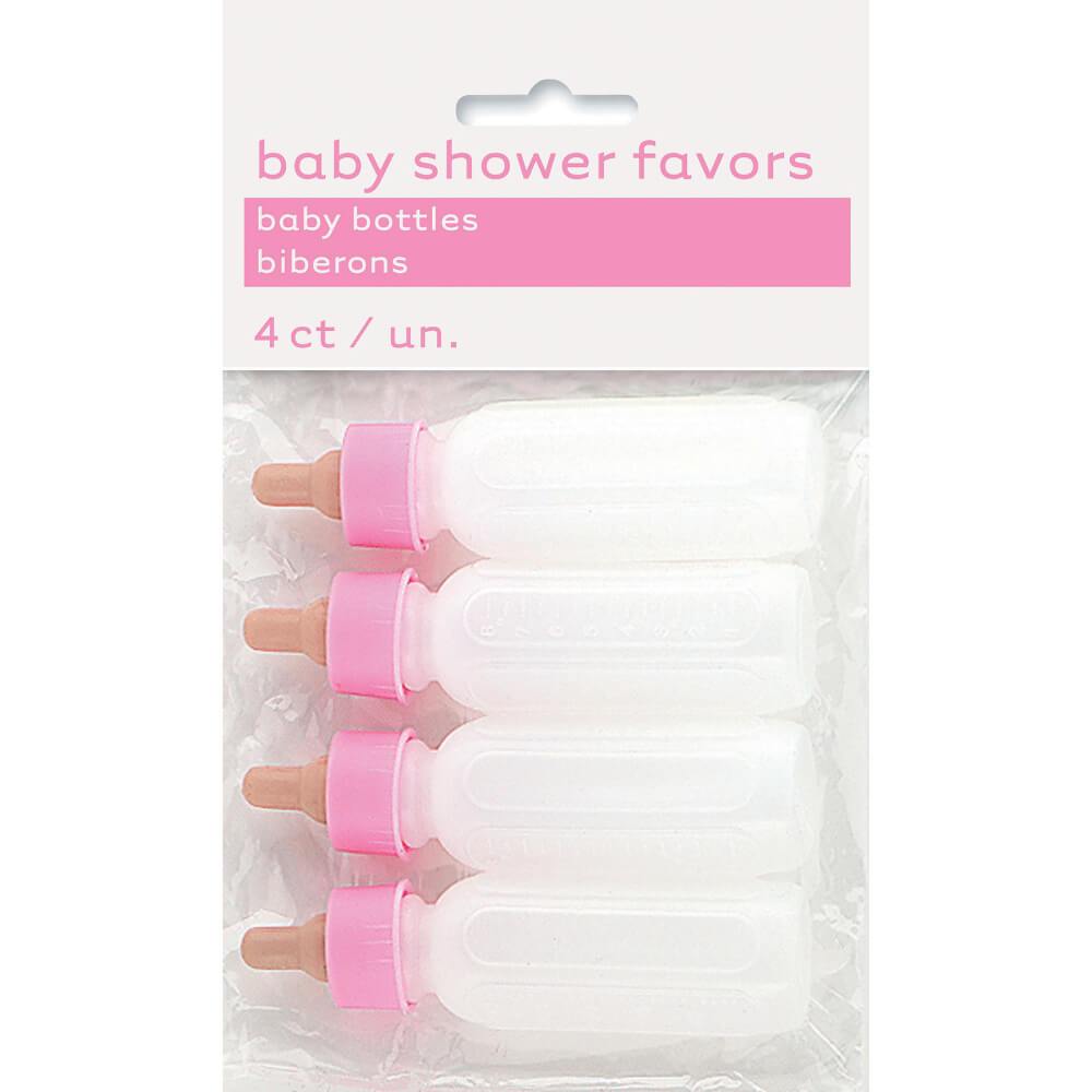 Favors 3.5in 4ct, Pink Top Baby Bottles 