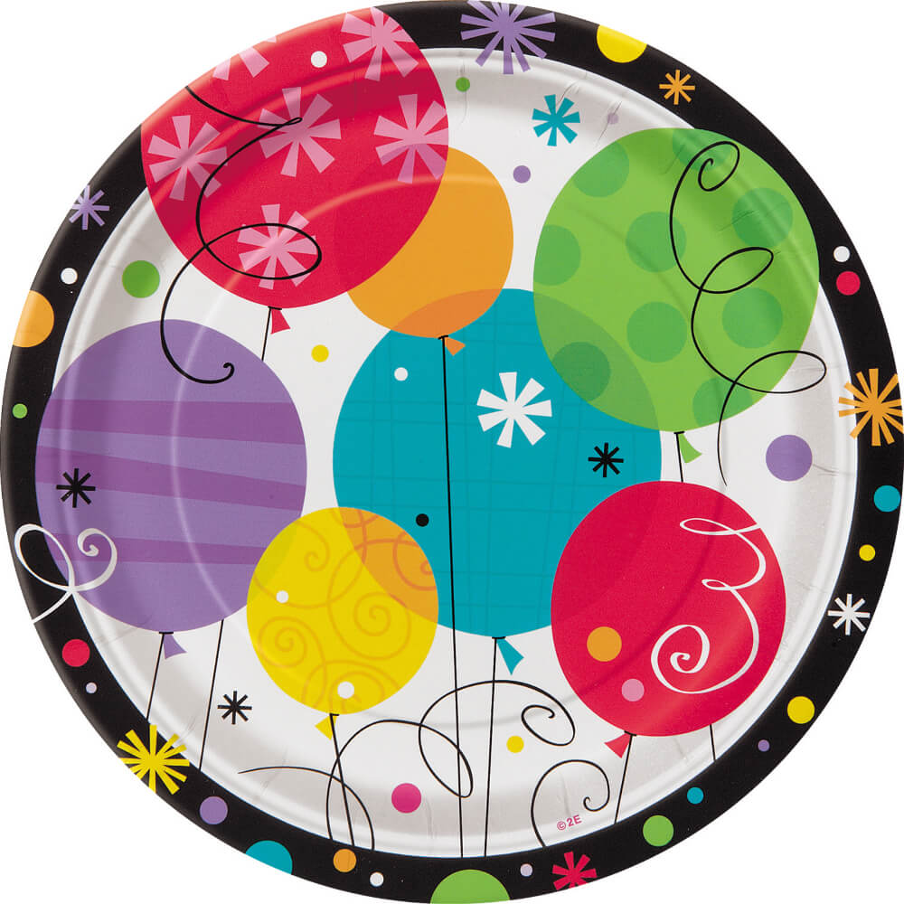 Round Dessert Plates 7in 8ct, Breezy Birthday 