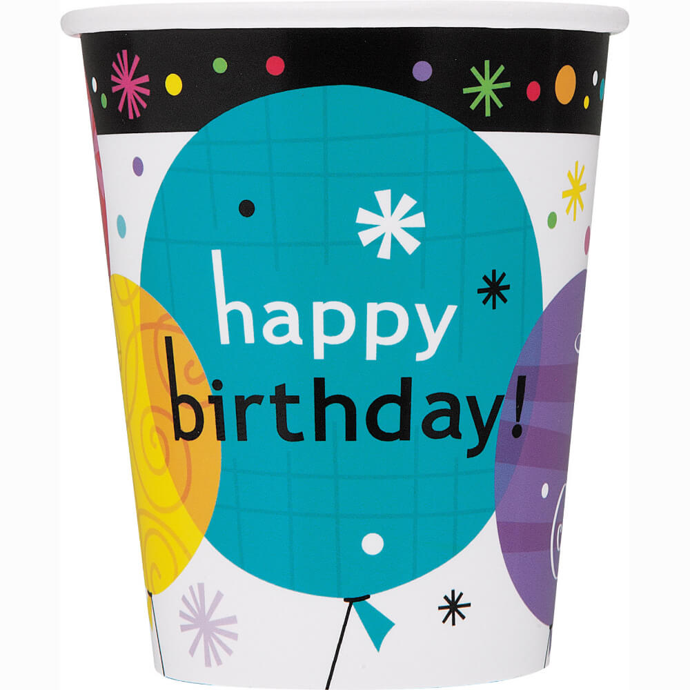 Breezy Birthday Paper Cups 9oz, 8ct 