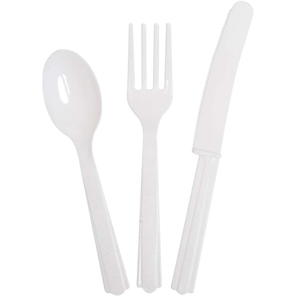 Assorted Plastic Cutlery 18ct, White Solid 