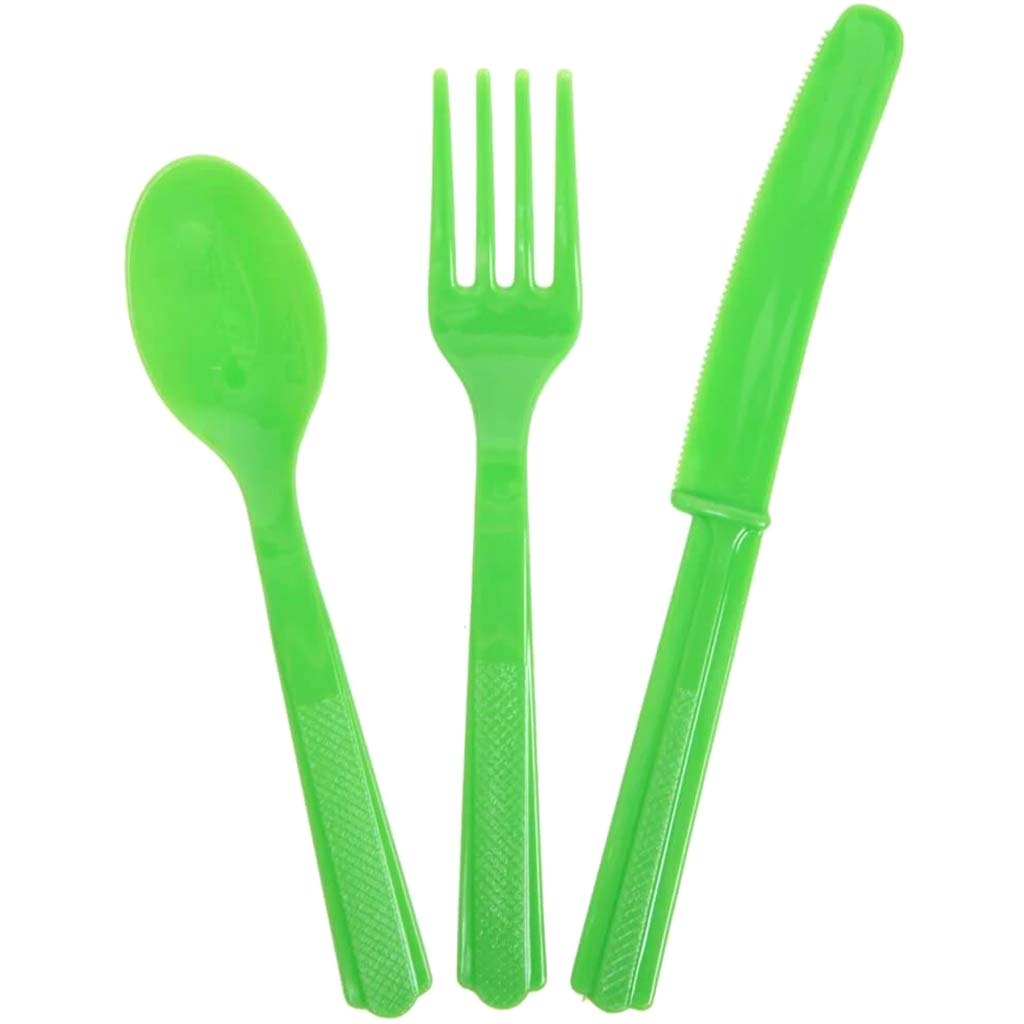 Lime Green Solid Assorted Plastic Cutlery 18ct 