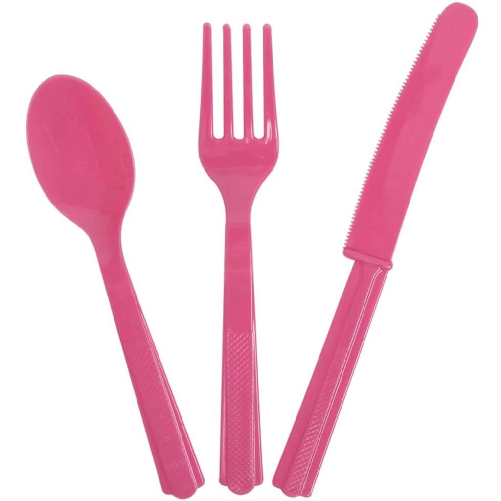 Assorted Plastic Cutlery 18ct, Hot Pink Solid 