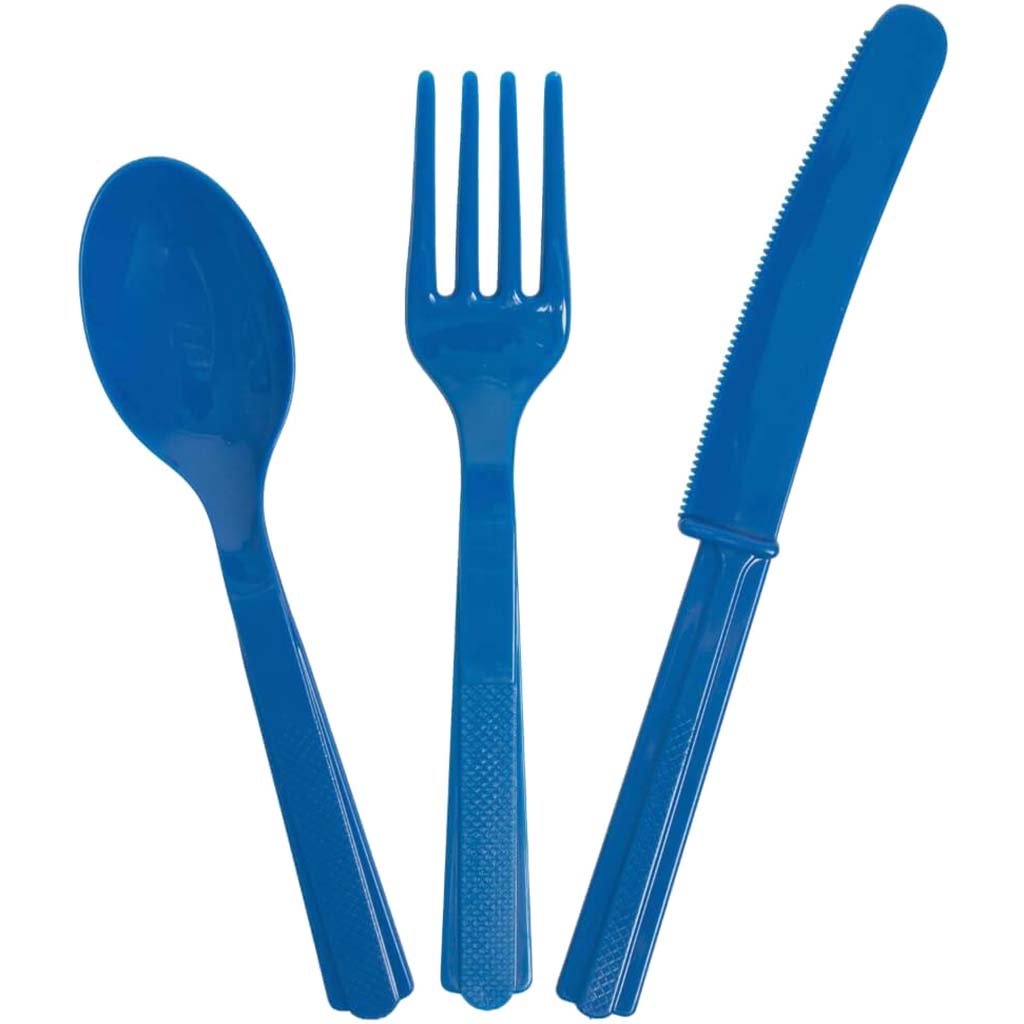 Assorted Plastic Cutlery 18ct, Royal Blue Solid 