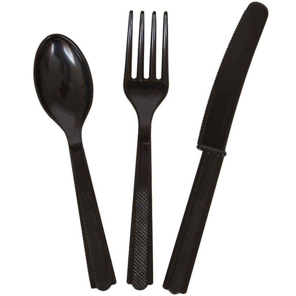 Assorted Plastic Cutlery 18ct, Midnight Black Solid 