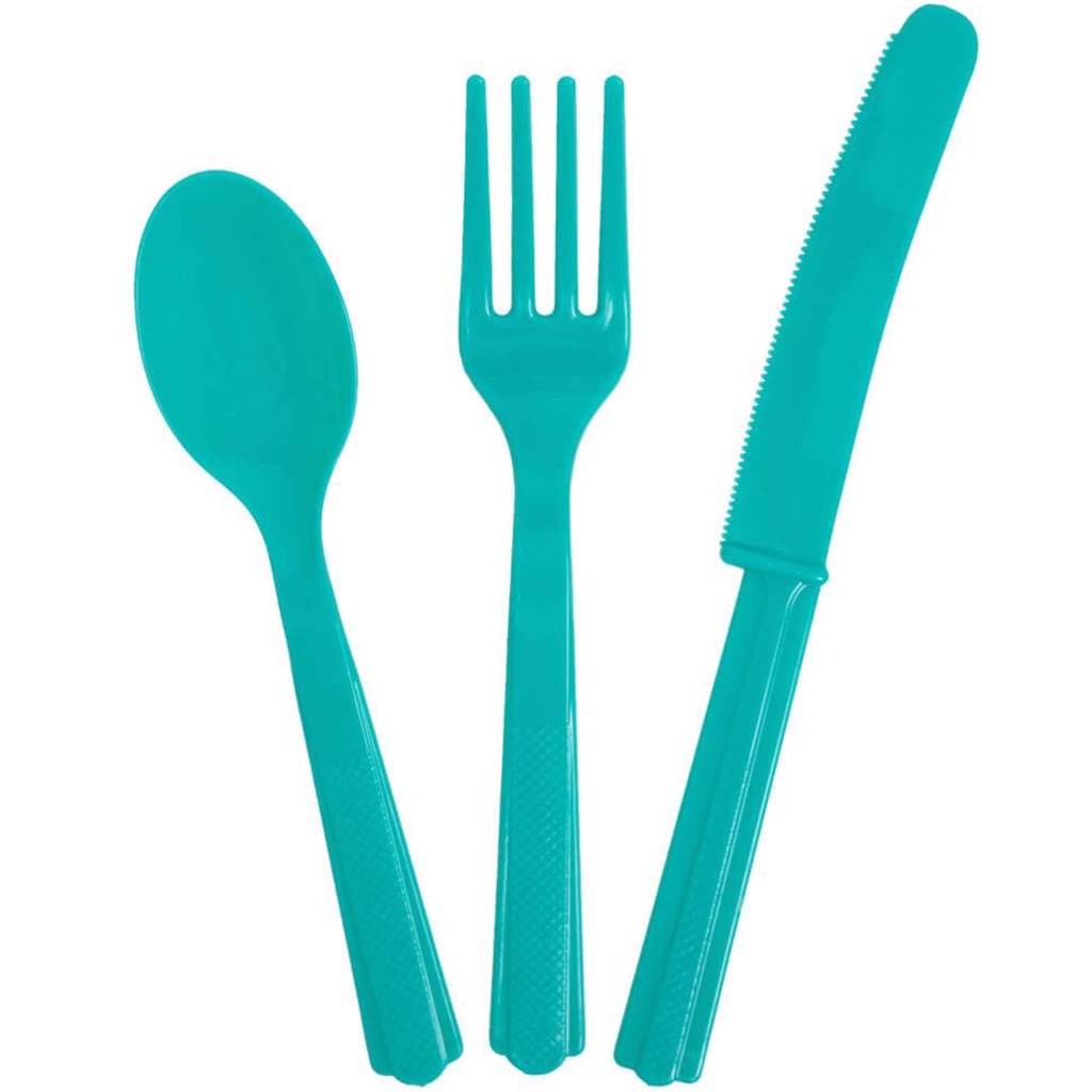 Assorted Plastic Cutlery 18ct, Caribbean Teal Solid 