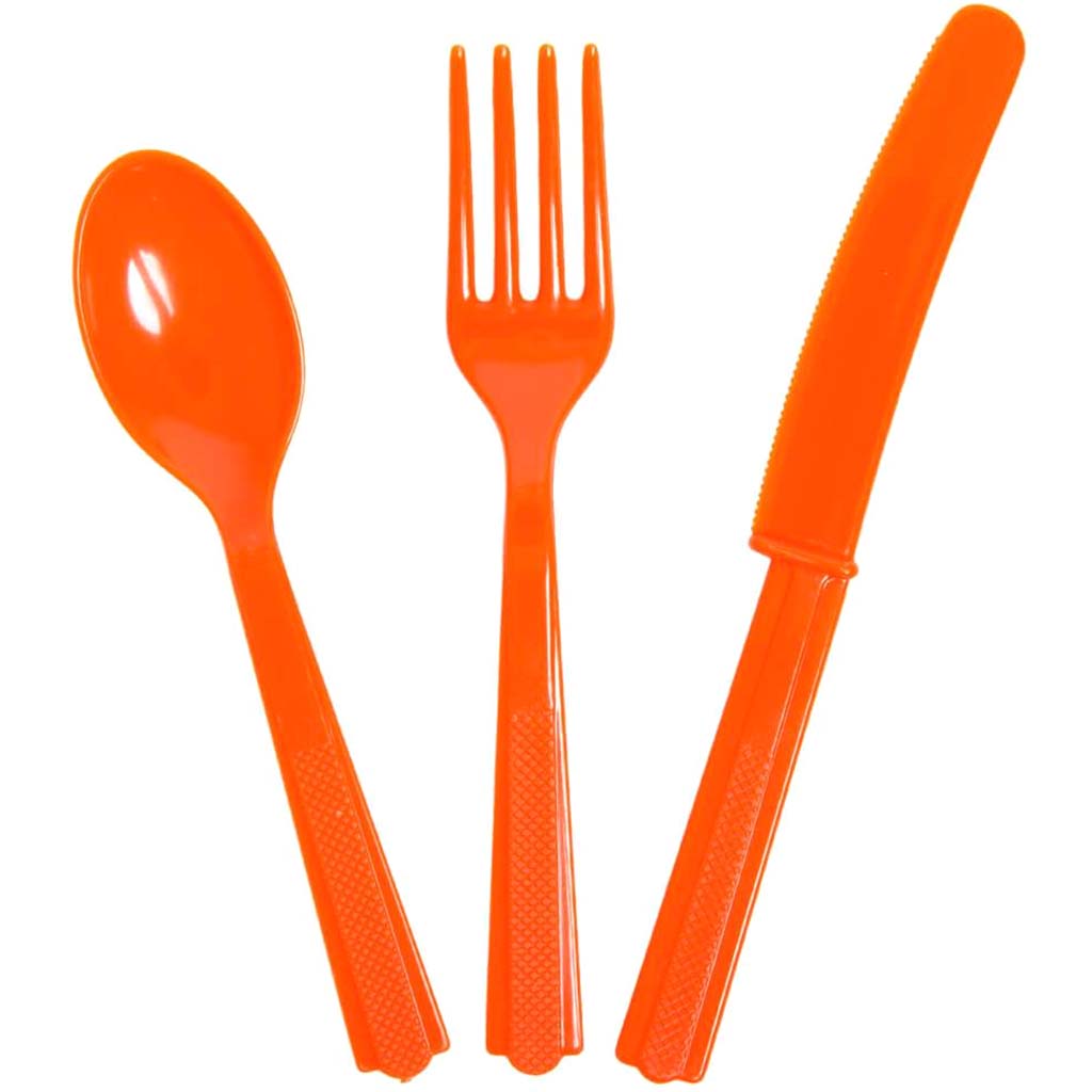 Assorted Plastic Cutlery 18ct, Pumpkin Orange Solid 