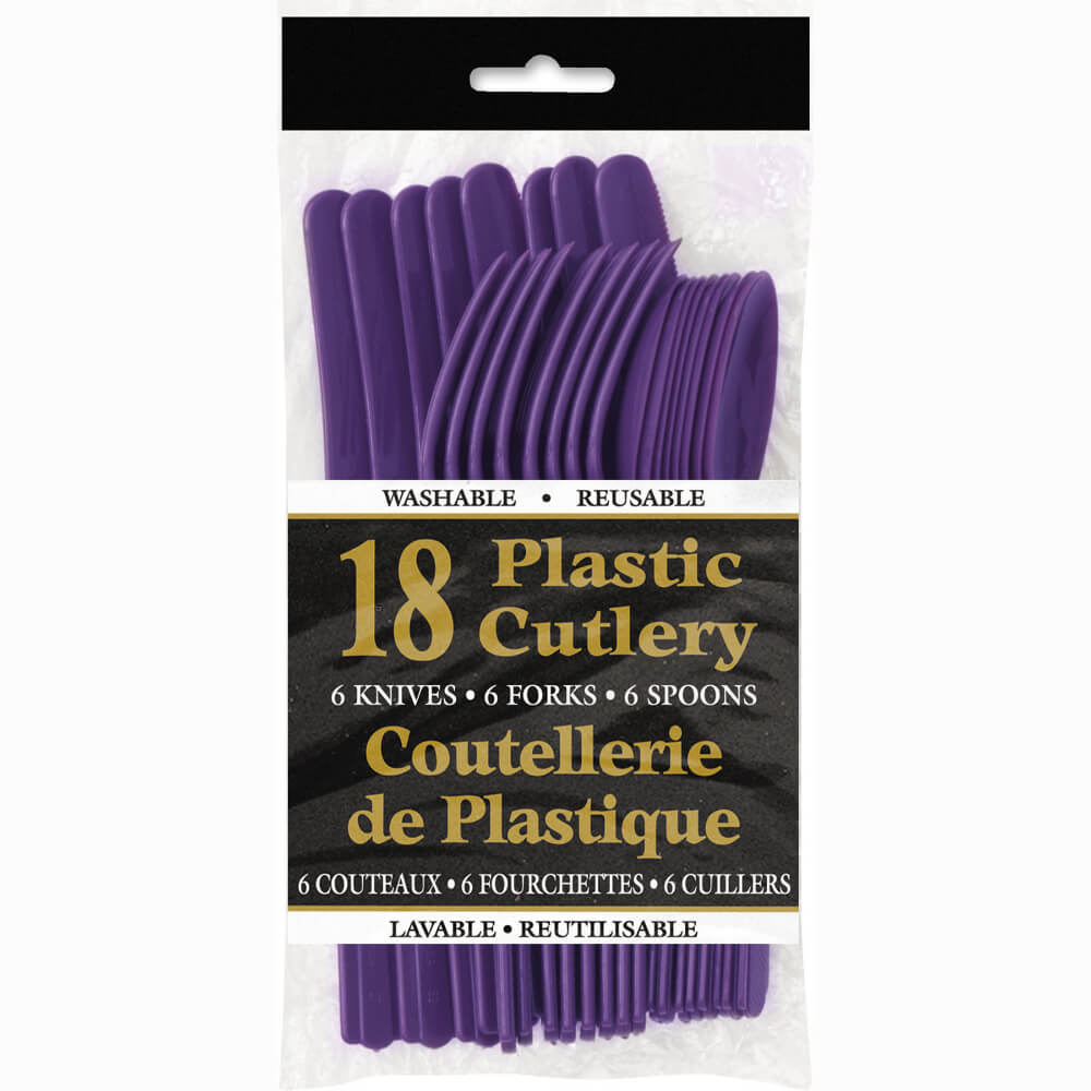 Assorted Plastic Cutlery 18ct, Deep Purple Solid 
