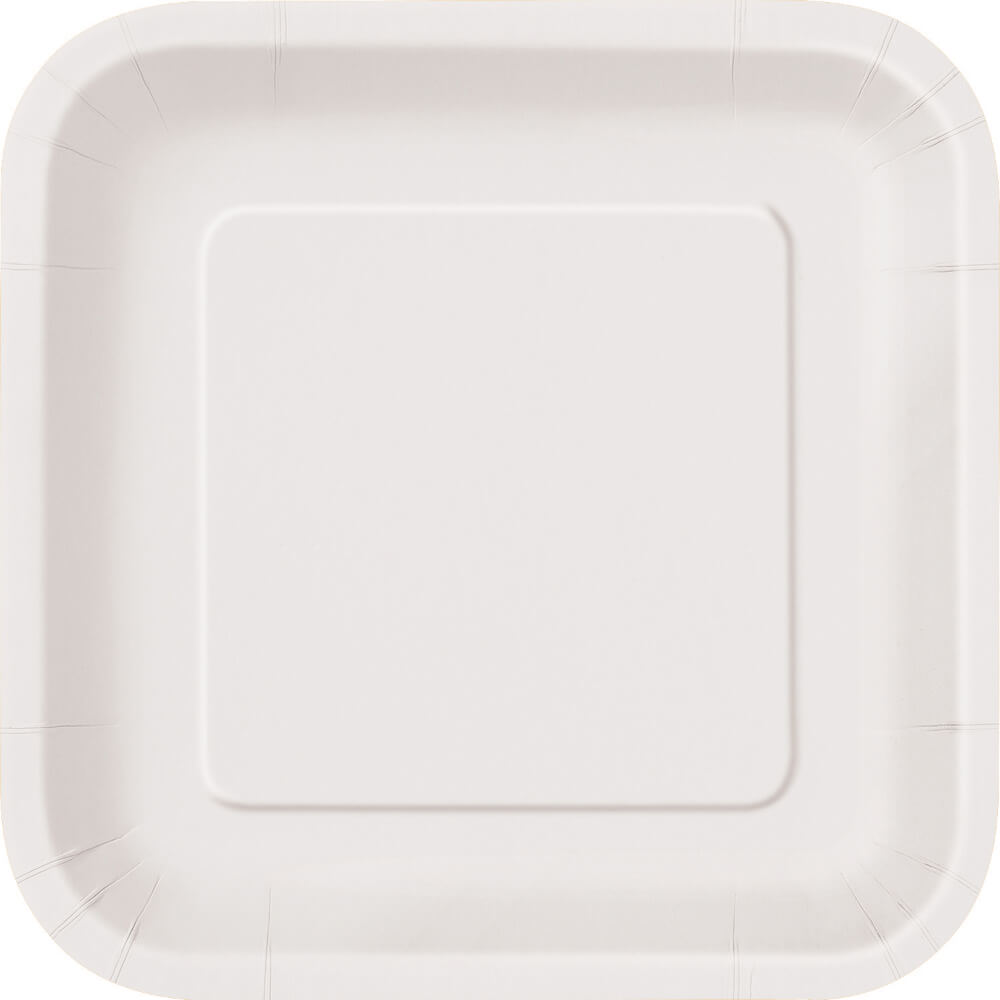 Square Dinner Plates 9in 14ct, White Solid 